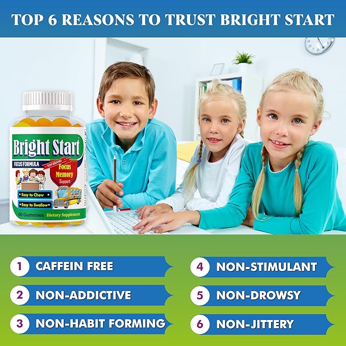 BrightStart Focus Gummies for Kids &amp Teens – Kids Focus and Attention Supplements with Omega 3 DHA Brain Support Supplement for Teens Kids Omega 3 Gummies Daily Children’s Focus Gummy 60 Ct