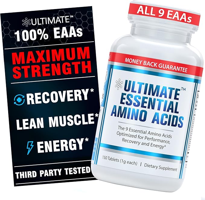 Ultimate Essential Amino Acids Supplement for Cutting Fasting &amp Workouts | All 9 EAAs 3000mg | 40% Leucine 4:1:1 BCAA Ratio | Binder-Free with Organic Coating | Vegan Keto Non-GMO | 150 Table