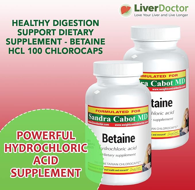 Pure Betaine HCL Supplement Capsules - Betaine HCL 100 Chlorocaps