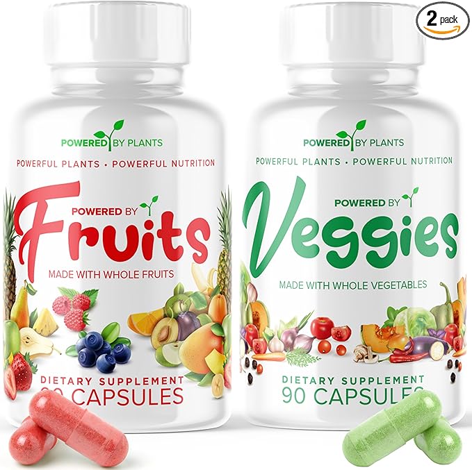 Daily Fruits and Veggies Supplement - 180 Capsules for 30 Days Non GMO &amp Gluten Free Superfood with Natural Vitamins - Powered by Plants 2-Pack
