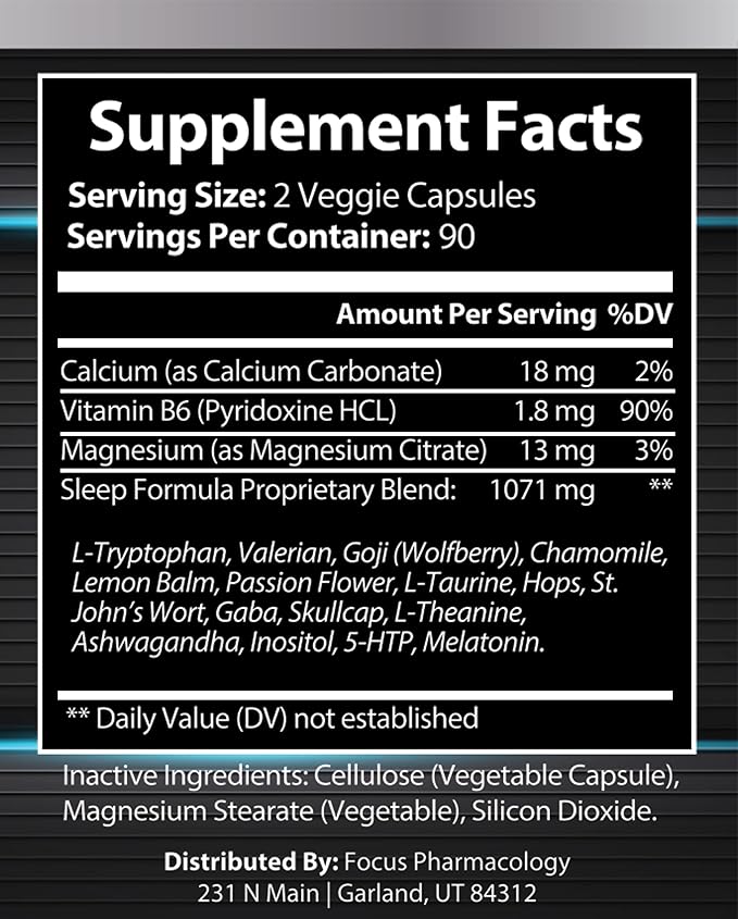 Natural Nighttime Sleep and Calming Formula - 180 Ct Blend of Melatonin 5-HTP GABA Chamomile Valerian Goji Ashwagandha St. John's Wort