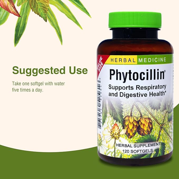 Herbs Etc. Phytocillin - Respiratory &amp Digestive Health Support Supplement - Herbal Formula to Support Digestion - Support Healthy Breathing - 120 Softgels (120 Servings)