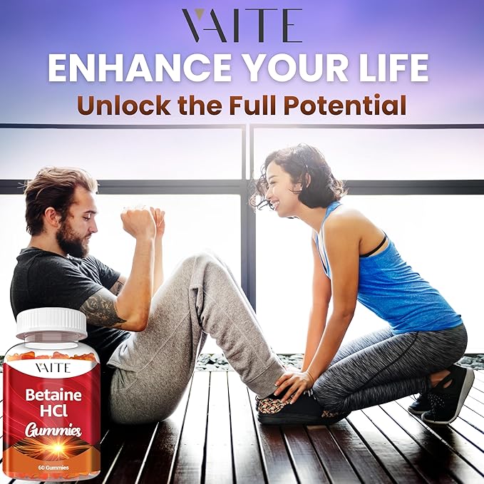 VAITE Betaine HCL Supplement 1000 mg Gummies – Digestive Support – Supports Digestion &amp Nutrient Breakdown – Non-GMO Vegan Gluten-Free – for Adults Seeking Daily Digestive Support – 60 Gummies