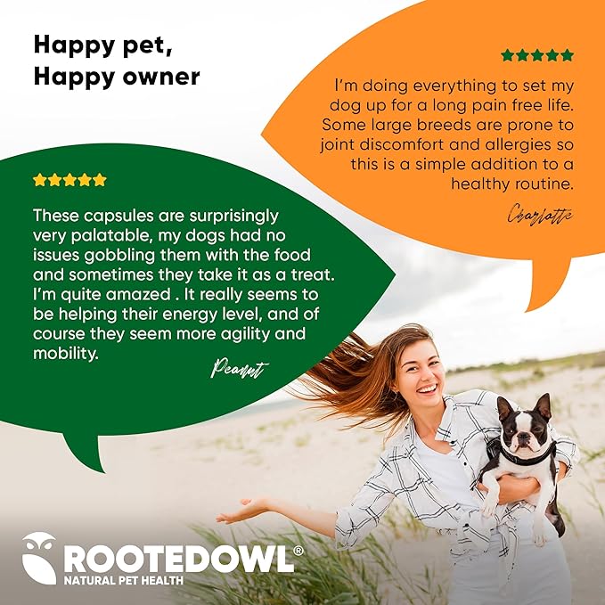Rooted Owl Turmeric - Turmeric Supplement for Dogs and Cats - with Curcumin Piperine and Vitamin C for Anti-Inflammatory Relief - 60/ct