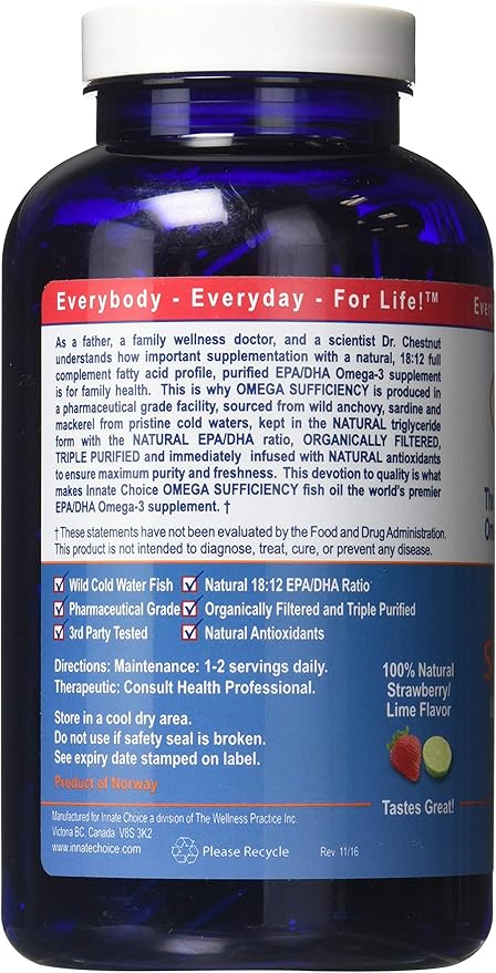 Fish Oil Capsules Omega Sufficiency by Innate Choice Strawberry Lime 240 Capsules