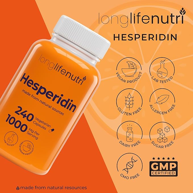 Hesperidin 1000mg 240 Capsules (4 Month Supply) Supports Cardiovascular Health Blood Pressure &amp Circulation Immune Support Potent Antioxidant &amp Vascular Function Benefits Made in USA