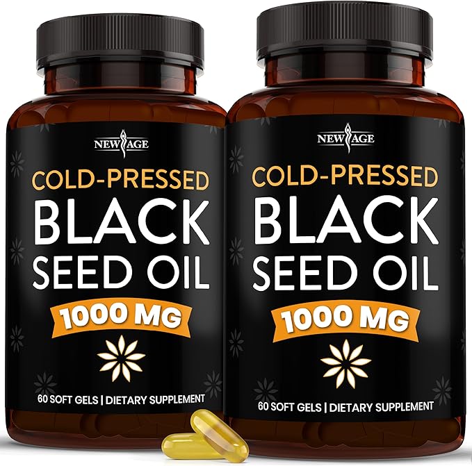 NEW AGE Black Seed Oil Softgel Capsules - Premium Cold-Pressed Nigella Sativa Producing Pure Black Cumin Seed Oil - Non-GMO &amp Vegetarian (120 Softgels)