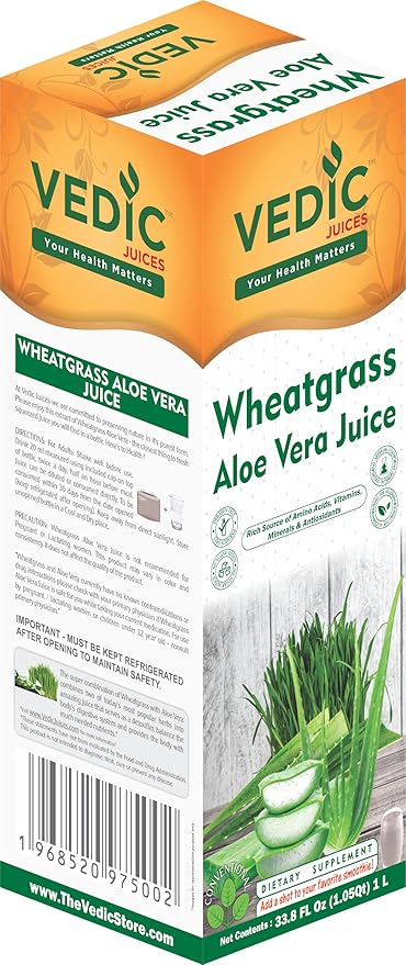 Vedic Juices Premium Quality Aleo Vera Juice Drink with Wheatgrass - 16.9 fl oz Pack of 1 - Ideal for Daily Use