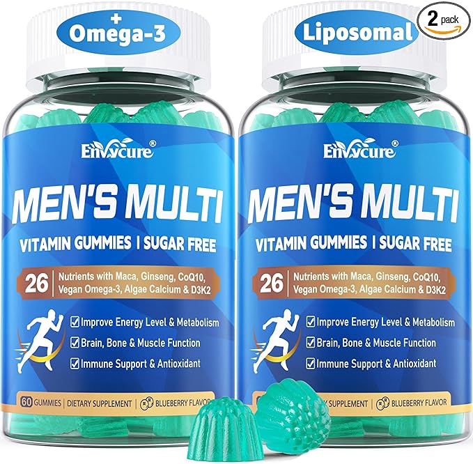 Methylated Multivitamin for Men Gummies Vegan Omega 3 CoQ10 Zinc Vitamin A C D3 K2 E B Complex Calcium Magnesium Lycopene - Liposomal Vitamins - Energy Immune Bone Brain Sugar Free 120 Cts
