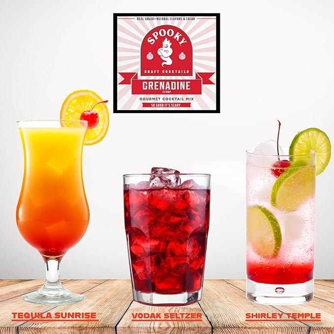 SPOOKY - Grenadine Syrup - With Real Pomegranate Juice and Real Sugar - No Artificial Colors Flavors or Corn Syrup Premium Gluten Free Cocktail Mixer - 32 Oz (Pack of 2)