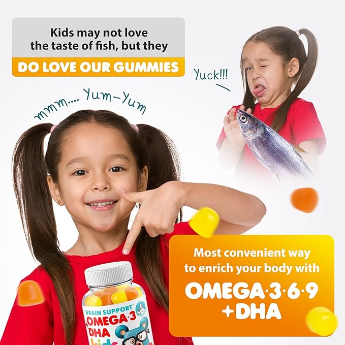 DR. MORITZ Omega 3 Kids Gummies (180 Count) Vegan Omega3 Gummies for Kids with No Fish Oil Vitamins for Brain &amp Heart Health Gluten-Free Omega 3 6 9