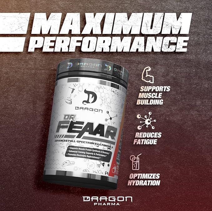 DRAGON PHARMA Dr. FEAAR® Advanced Full-Spectrum EAA Matrix Supports Muscle Protein Synthesis and Recovery Enhanced Training Capacity and Performance (30 Servings Raspberry Lemonade)