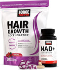 Bundle of FORCE FACTOR NAD+ + Force Factor Hair Growth Accelerator Soft Chews Mixed Berry 60 Soft Chews