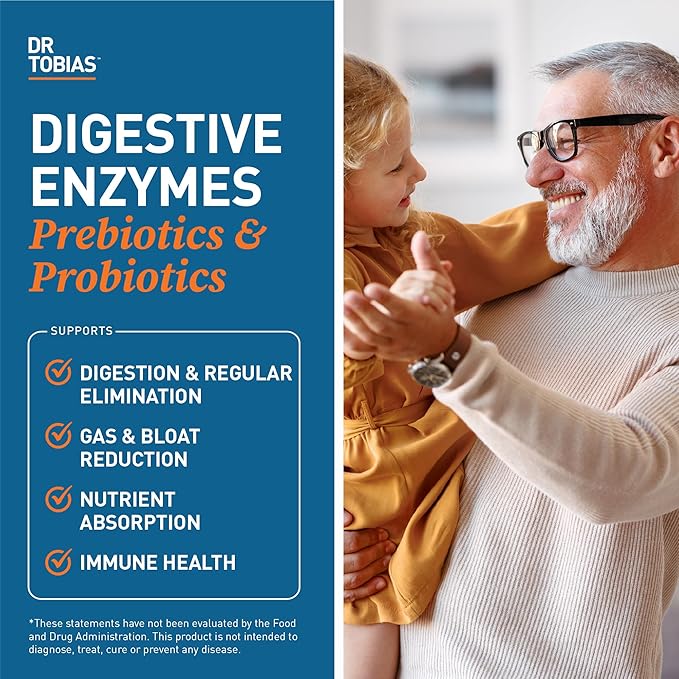 Dr. Tobias Digestive Enzymes with Probiotics Prebiotics and Postbiotics Bromelain Amylase Lipase for Better Digestion &amp Immune Function 120 Capsules 60 Servings (2 Daily)