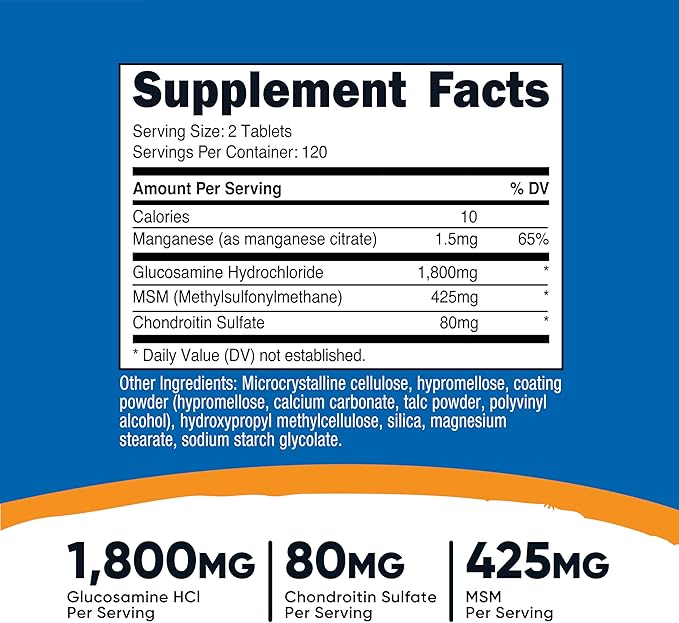 Nutricost Glucosamine 1800mg with Chondroitin &amp MSM 240 Tablets 120 Servings - Non-GMO Gluten Free (Pack of 2)