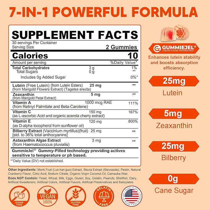 NEVISS 1Pack Liposomal Vitamin C 1000mg Gummies + 1Pack Lutein Zeaxanthin Supplements Gummies