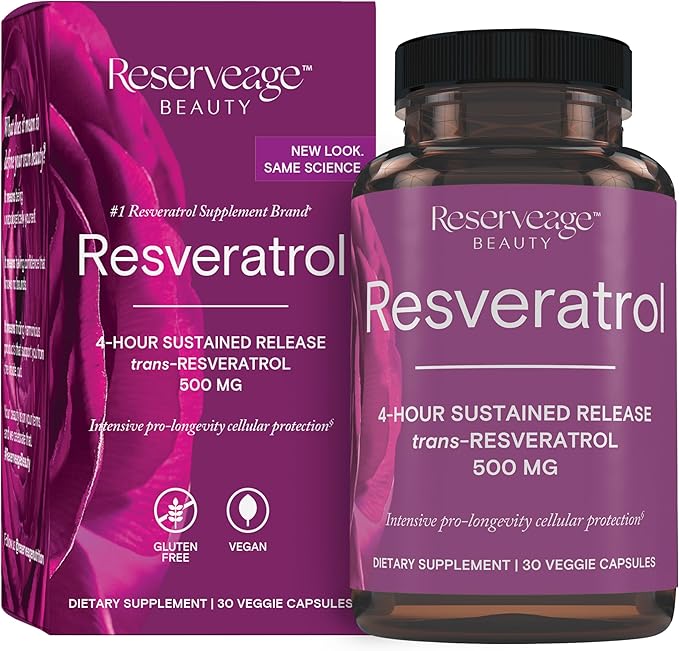 Reserveage Beauty Resveratrol 500 mg Antioxidant Supplement for Heart and Cellular Health Supports Healthy Aging and Immune System Paleo Keto 30 Capsules