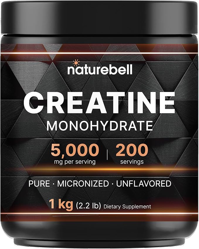 NatureBell Creatine Monohydrate Powder 1000g 5000mg Per Serving 200 Servings (2.2 lb) | Micronized Pure &amp Unflavored | Pre-Workout Muscle Support* | Keto Vegan Filler-Free