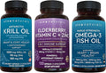 1250 mg Antarctic Krill Oil Elderberry Vitamin C &amp Zinc and 2500 mg Triple-Strength Omega 3 Fish Oil BundleProviding Omega 3 EPA and DHA Elderberry for Immune Support