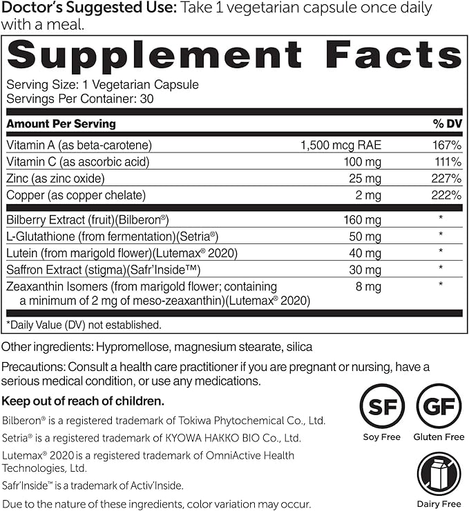 Dr. Whitaker's Vision Essentials Ultra with Lutein | Comprehensive Support with Just One Daily Pill for Macula &amp Retina Health Eye Strain Ocular Pressure Digital Eye Fatigue Mood Support and M