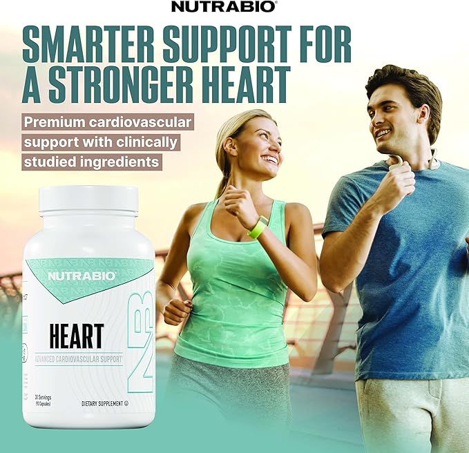 NutraBio Heart - Heart Health Supplements Cardiovascular Supplement Cholesterol Circulatory &amp Healthy Blood Pressure Support - 90 Capsules