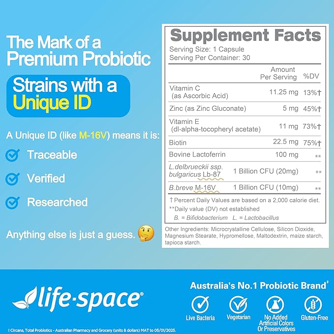 Life-Space Acne Relief + Skin Rebalance Probiotic 6-in-1 Scientific Formula &amp 2 Billion CFU Support Breakout Control &amp Skin Health &amp Gut Health Probiotics for Women &amp Men 30 Vegeta