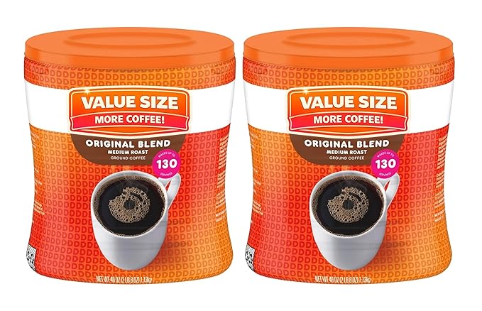 Dunkn Donut 40 oz Coffee Grounds Medium Roast Original Blend 130 Servings (2 (40 oz))