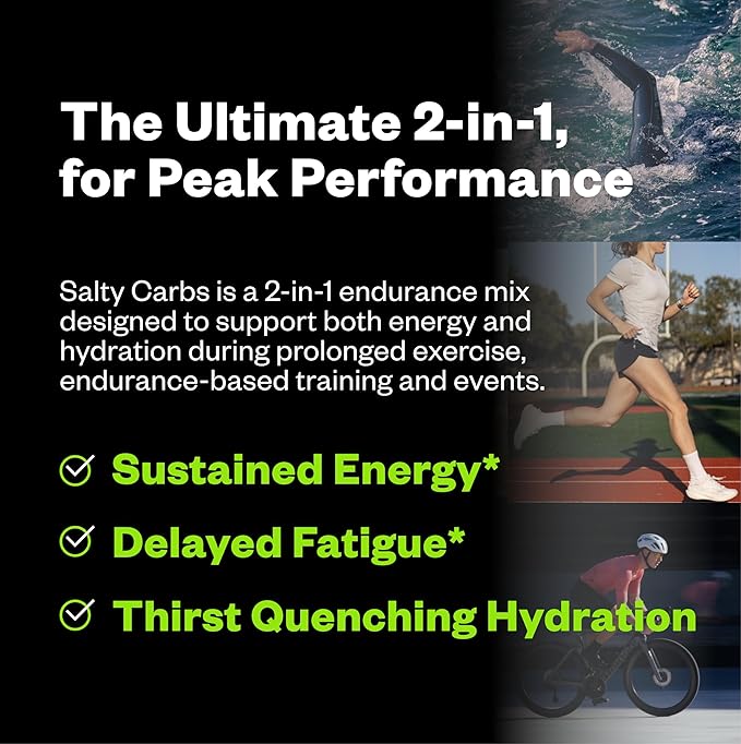 Salty Carbs Electrolyte Drink Mix 30g Dual-Action Carbs + 700mg Sodium Endurance Fuel for Runs Rides and Races Gluten-Free Dairy-Free Non-GMO (30 Servings Melon)