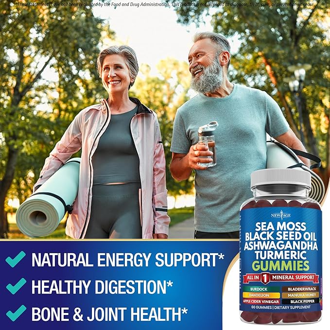 Sea Moss Gummies Sea Moss Black Seed Ashwagandha Turmeric Manuka Honey ACV Dandelion Black Pepper Burdock Bladderwrack Vegan - 120 Count