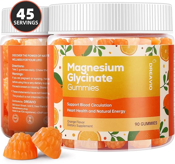 DREAVIO 90 Count Magnesium Glycinate Gummies w/Ashwagandha Supplement - Sugar Free Zinc Magnesium Glycinate Supplement Ashwagandha Gummies for Adults Orange Flavor