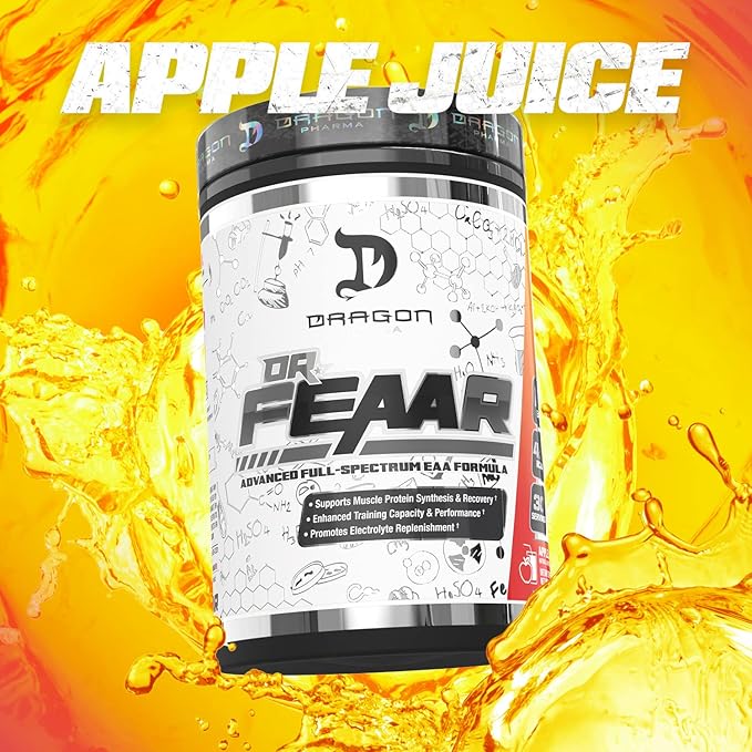 DRAGON PHARMA Dr. FEAAR® Advanced Full-Spectrum EAA Matrix Supports Muscle Protein Synthesis and Recovery Enhanced Training Capacity and Performance (30 Servings Apple Juice)