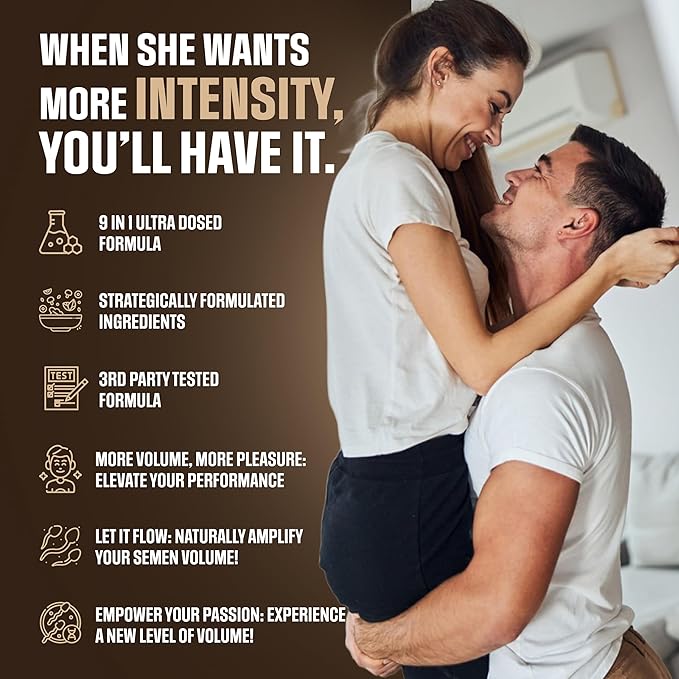 Semen Volume Enhancer for Men - Help Amplify Volume &amp Overall Health - Assists T-Levels for Male Vitality Blood Flow Support &amp Hard On Assistance - 3rd Party Tested Supplement - 60 Capsules