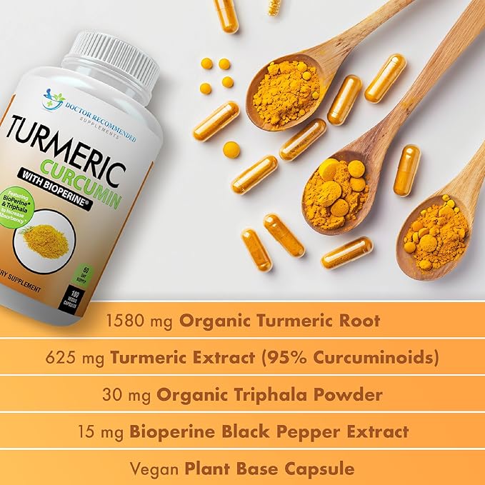 Turmeric Curcumin Supplement - 2250mg/d - Veggie Caps - 95% Curcuminoids with Black Pepper Extract (Bioperine) - 750mg Capsules - 100% Organic - Most Powerful Turmeric (Pack of 2)