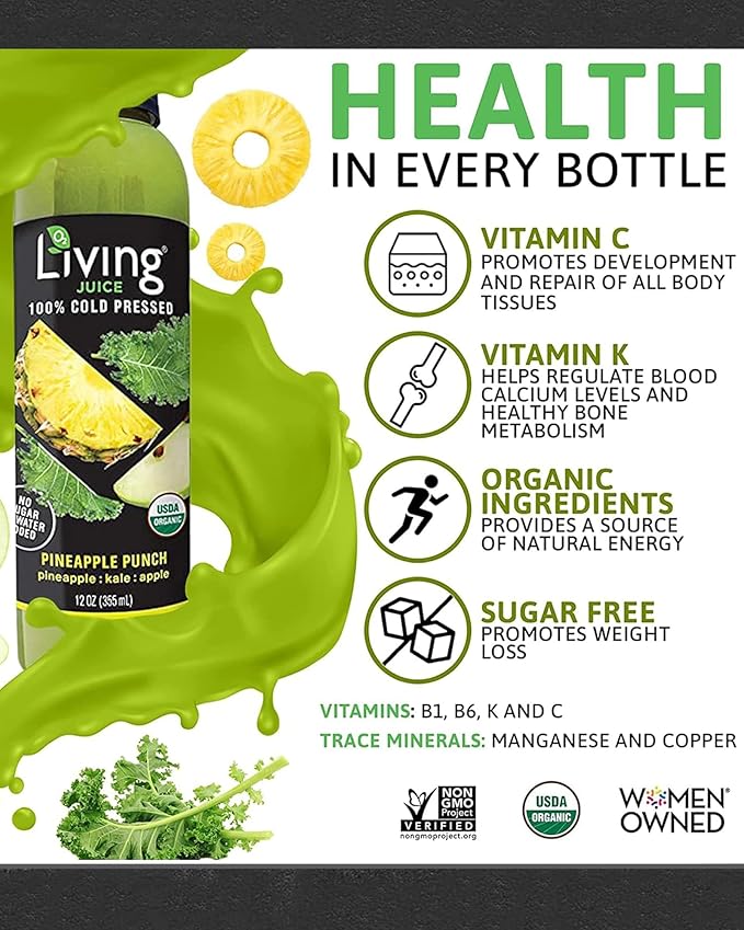 O2 Living Juice Cold Pressed Drink Variety Flavors Pack - Organic Juice Drinks - No Added Sugars or Water Natural Sweetness from Fruits Rich in Nutrients &amp Vitamins Non-GMO - 12oz 10-Pack