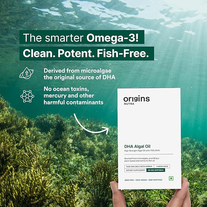 DHA Algal Oil 350mg | Vegan Omega-3 from Algae | Plant-Based Fish Oil Alternative for Brain Eye &amp Heart Health | 28 Veg Softgels