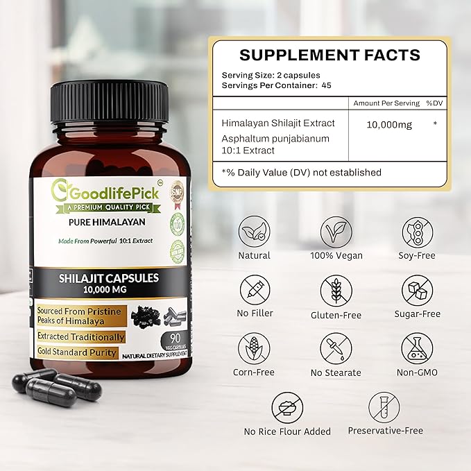 Premium Himalayan Shilajit Capsules Maximum Strength from Potent Shilajit Rich in Trace Mineral &amp Fulvic Acid High Altitude Sourcing AllNatural NonGMO No Stearate No Rice Flour (Pack of 2)