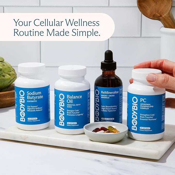 BodyBio Balance Oil - Vegan Omega 3 6 Supplement – Cold-Pressed Safflower &amp Flaxseed Oil – Supports Brain Function Healthy Skin and Mood