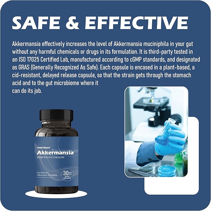 Akkermansia Probiotic with Prebiotic Fiber - Increases GLP-1 Production Delayed Release Third-Party Tested 100M AFU Live Strain for Gut Health for Men &amp Women (1pc)