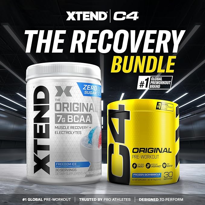 Cellucor Pre Workout &amp BCAA Bundle C4 Original Pre Workout Powder Frozen Bombsicle 30 Servings + XTEND BCAA Powder Freedom Ice 30 Servings