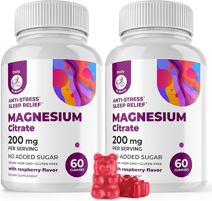 DR. MORITZ Magnesium Gummies for Adults - Sugar-Free Calm Magnesium Gummies - Supports a Healthy Stress Response - Raspberry Flavor - Non-GMO 200 mg 2 Pack (120 Count)
