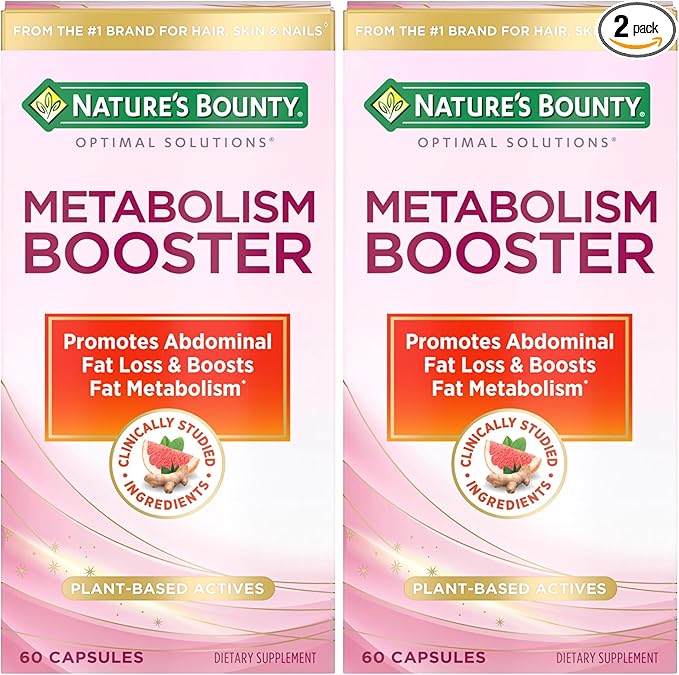 Nature's Bounty Optimal Solutions Metabolism Booster Supplement Boosts Fat Metabolism Promotes Abdominal Fat Loss with Citrus Extracts and Black Ginger 60 Capsules (Pack of 2)