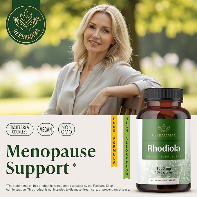 HERBAMAMA Rhodiola Rosea Capsules – Natural Menopause Supplements* for Women – 1000mg Rhodiola Rosea Root Powder per Serving for Women's Relaxation Support – Vegan Non-GMO – 50-Day Supply