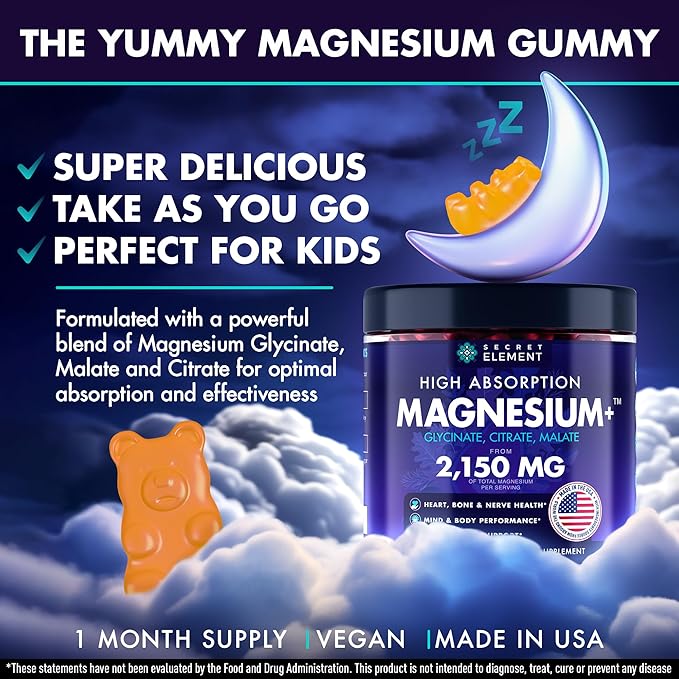 Magnesium Glycinate 2150MG High Absorption Magnesium Glycinate Citrate Malate Sugar-FreeVegan Inspired by Wellness Traditions Like Arjuna 60 Wild Orange Flavor Chews
