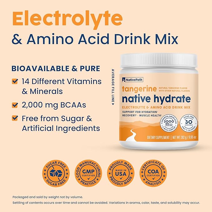 NativePath Hydrate Duo - Tangerine &amp Mixed Berry Electrolyte Drink Mix with BCAA for Hydration