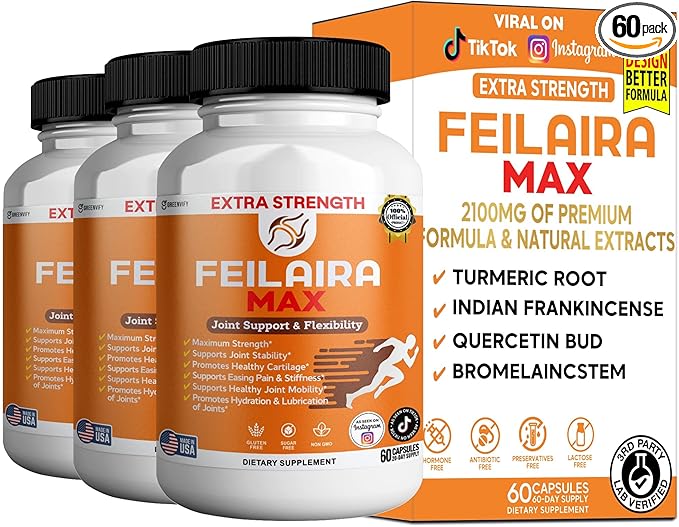 Feilaira Max Extra Strength Joint Support Supplement 1500mg Glucosamine 60 Capsules 20 Day Supply (3)