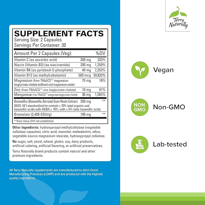 Terry Naturally Healthy Ligaments &amp Tendons - Dietary Supplement for Connective Tissue &amp Joint Lubrication Support - Non-GMO Formula to Aid Ligament &amp Muscle Health - 60 Capsules 2 Pack