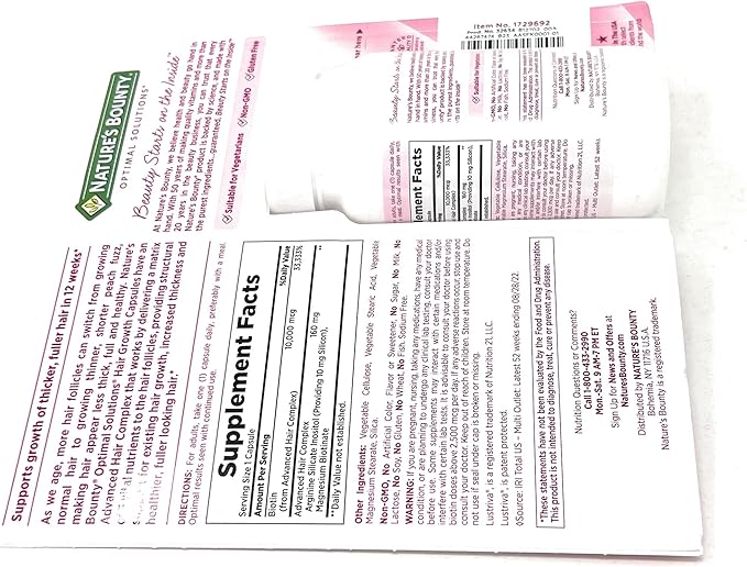 Nature's Bounty Hair Growth Supplement 1 Per Day Clinically Shown to Support Thicker Fuller Hair with Biotin Silicon &amp Arginine 90 Capsules
