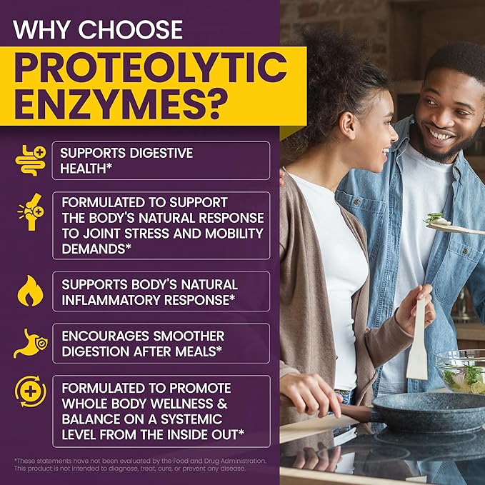 WellnessOne ProOneZyme Digestive Enzymes Supplements - Systemic Proteolytic Enzymes for Digestion Gut Health Gas Relief &amp Bloating - Contains Bromelain Nattokinase Protease &amp More - 90 Cap