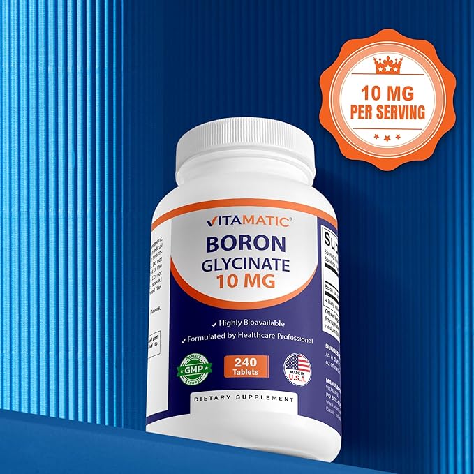 Vitamatic Chelated Boron (as Glycinate) 10mg 240 Tablets - Supports Hormone Balance Bone Health &amp Connective Tissue- 2 Pack