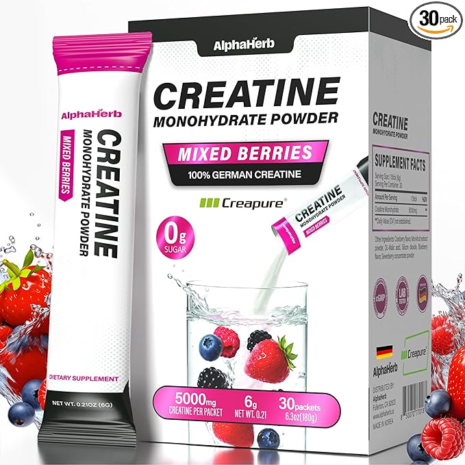 Creatine Monohydrate Powder – Creapure® German-Sourced Mixed Berry Flavour 30 Stick Creatine Packs 5000mg Each | No Sugar No Fillers Gluten-Free